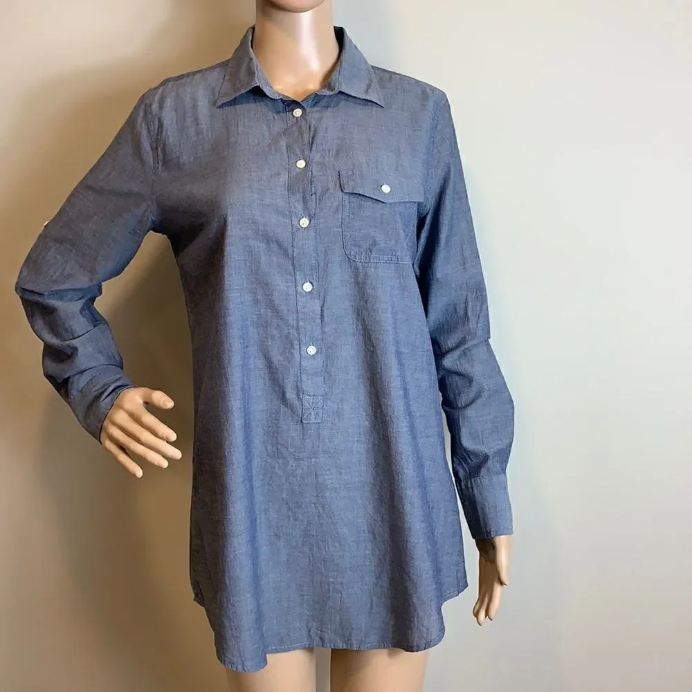 ❤️Last Chance J. Crew denim chambray half button tunic top size XS